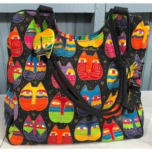 Laurel Burch Cats All Over Print Purse Patchwork 15" Shoulder Bag